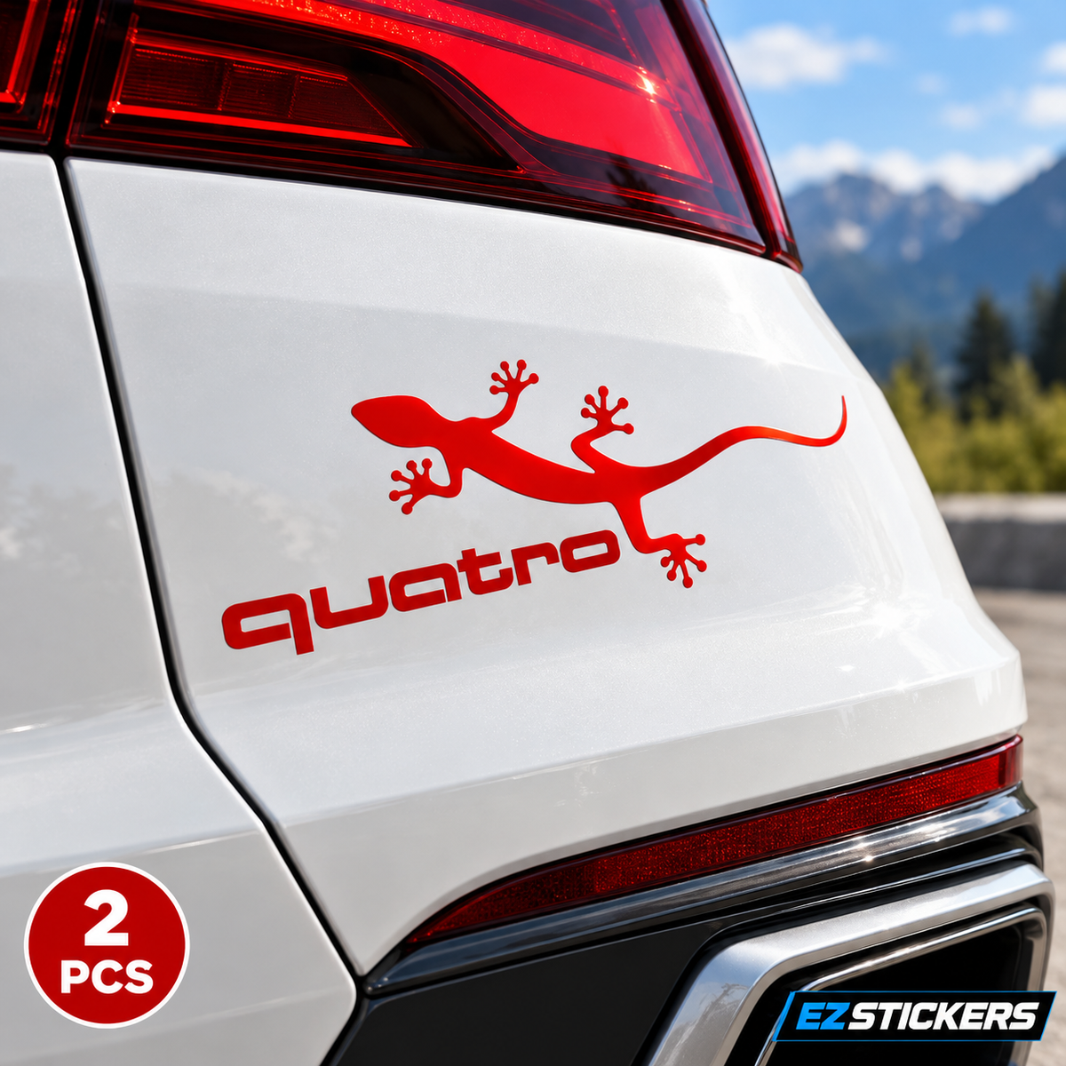 Audi Quattro Gecko 4" Red Vinyl Decals | Clearance Set — EZSTICKERS reference-accurate product image