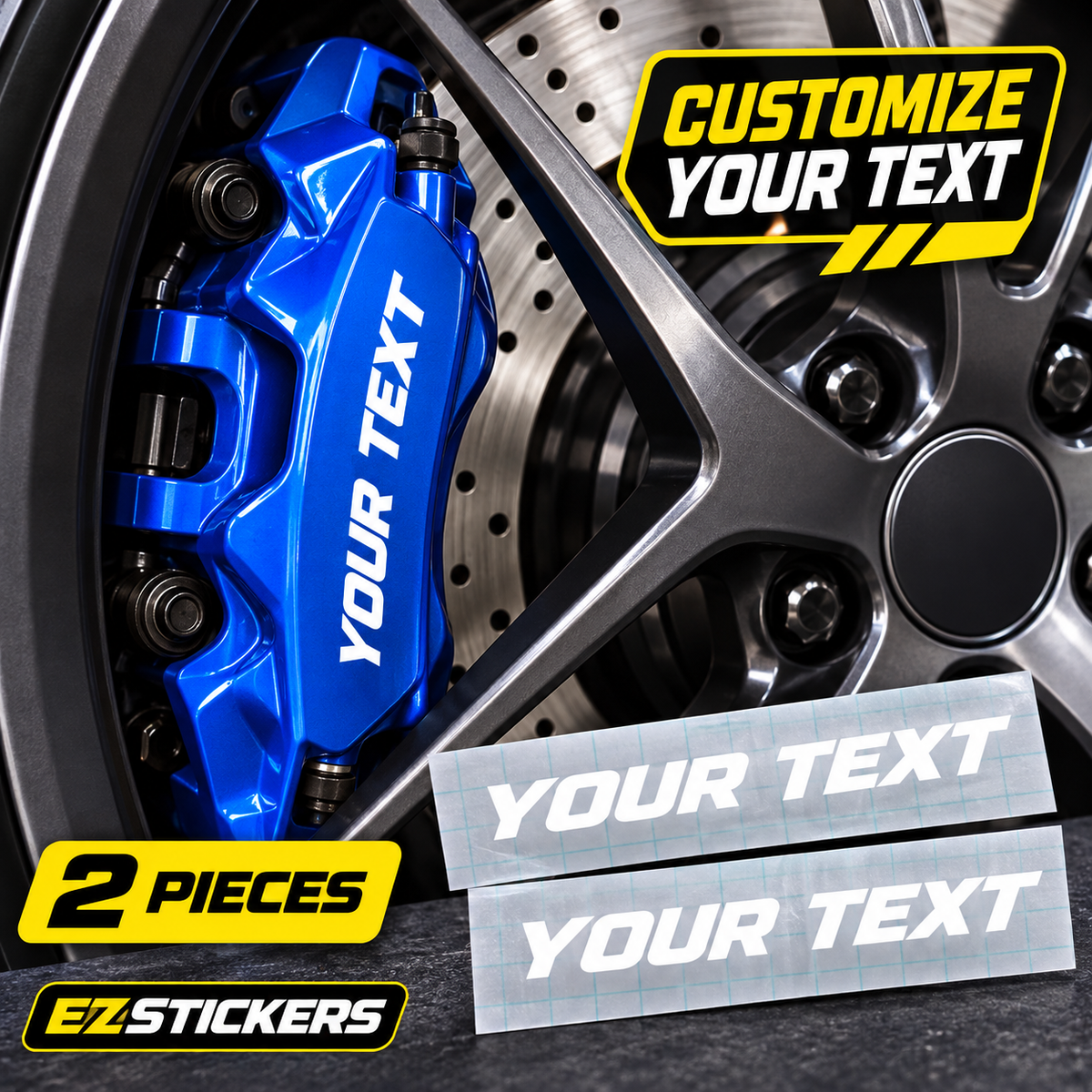 2pcs Custom Brake Caliper Decals | Personalized Vinyl Decal Set — EZSTICKERS reference-accurate product image