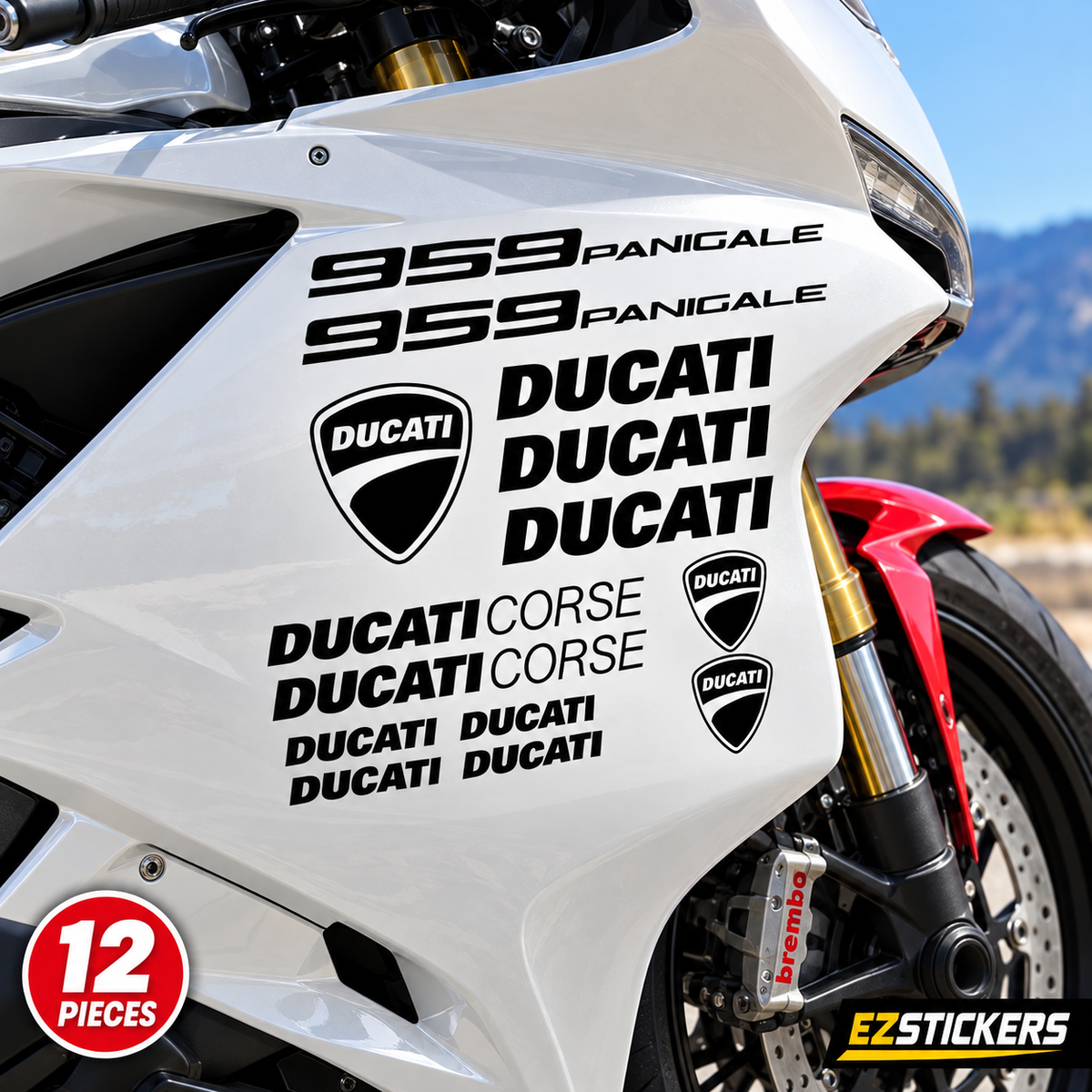 Ducati Corse 959 Motorcycle Decals | Vinyl Sticker Set — EZSTICKERS reference-accurate product image