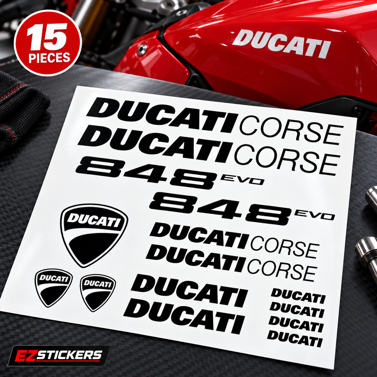 Ducati EVO 848 Motorcycle Decals | Vinyl Sticker Set — EZSTICKERS reference-accurate product image