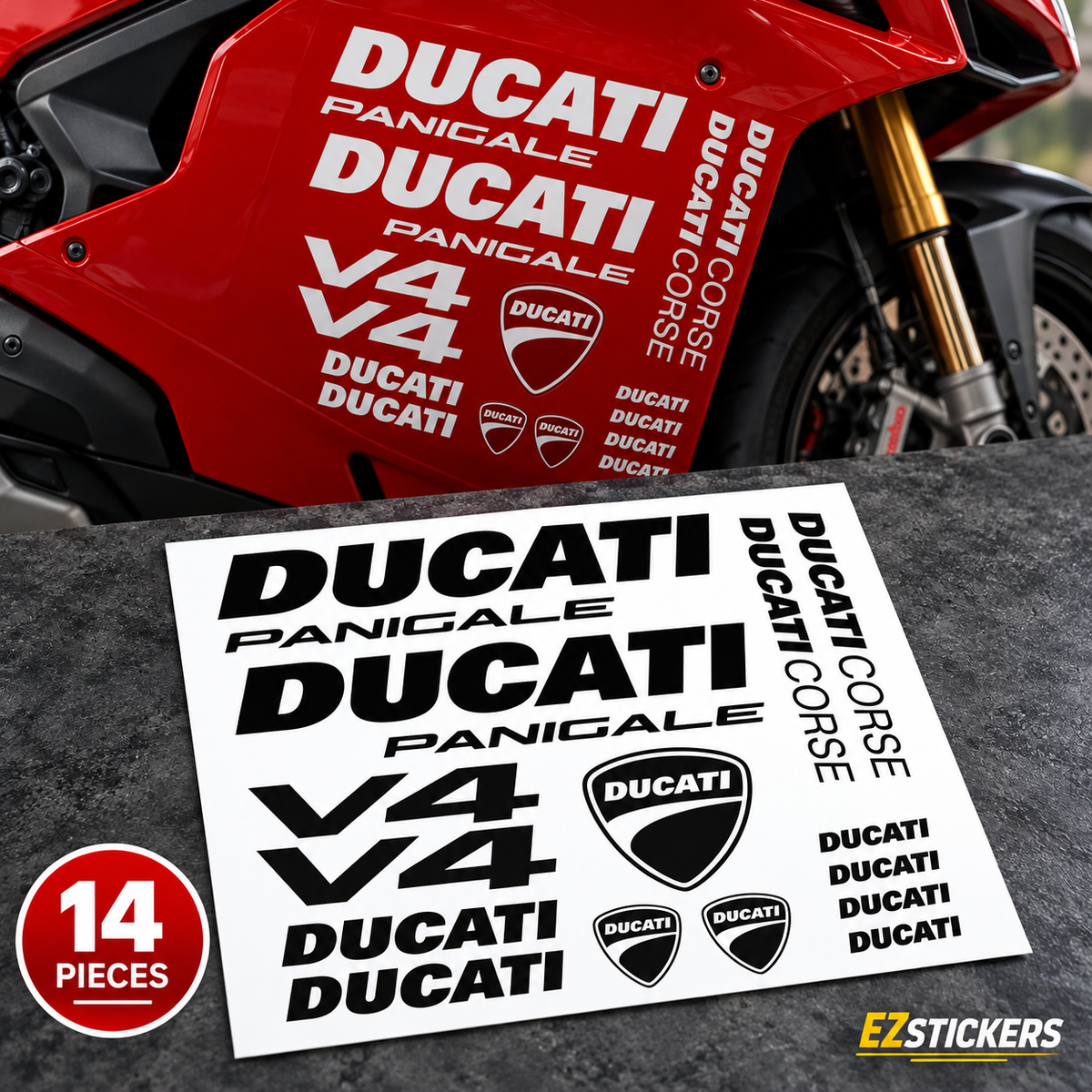 Ducati Panigale V4 Motorcycle Decals | Vinyl Sticker Set — EZSTICKERS reference-accurate product image