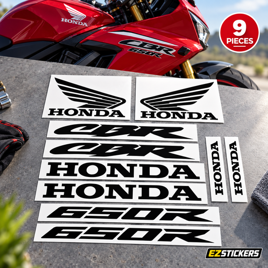 Honda CBR 650R Motorcycle Decal Kit | Black Vinyl – Clearance — EZSTICKERS reference-accurate product image
