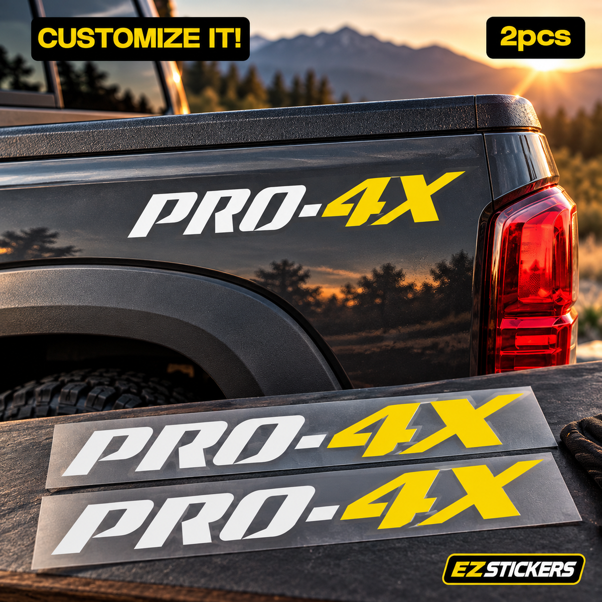Nissan PRO-4X Truck Bed Decals | 2-Piece Customizable Vinyl Sticker Set — EZSTICKERS reference-accurate product image