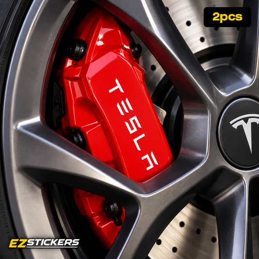 Tesla Brake Caliper Stickers | 2pcs Vinyl Decal Set — EZSTICKERS reference-accurate product image