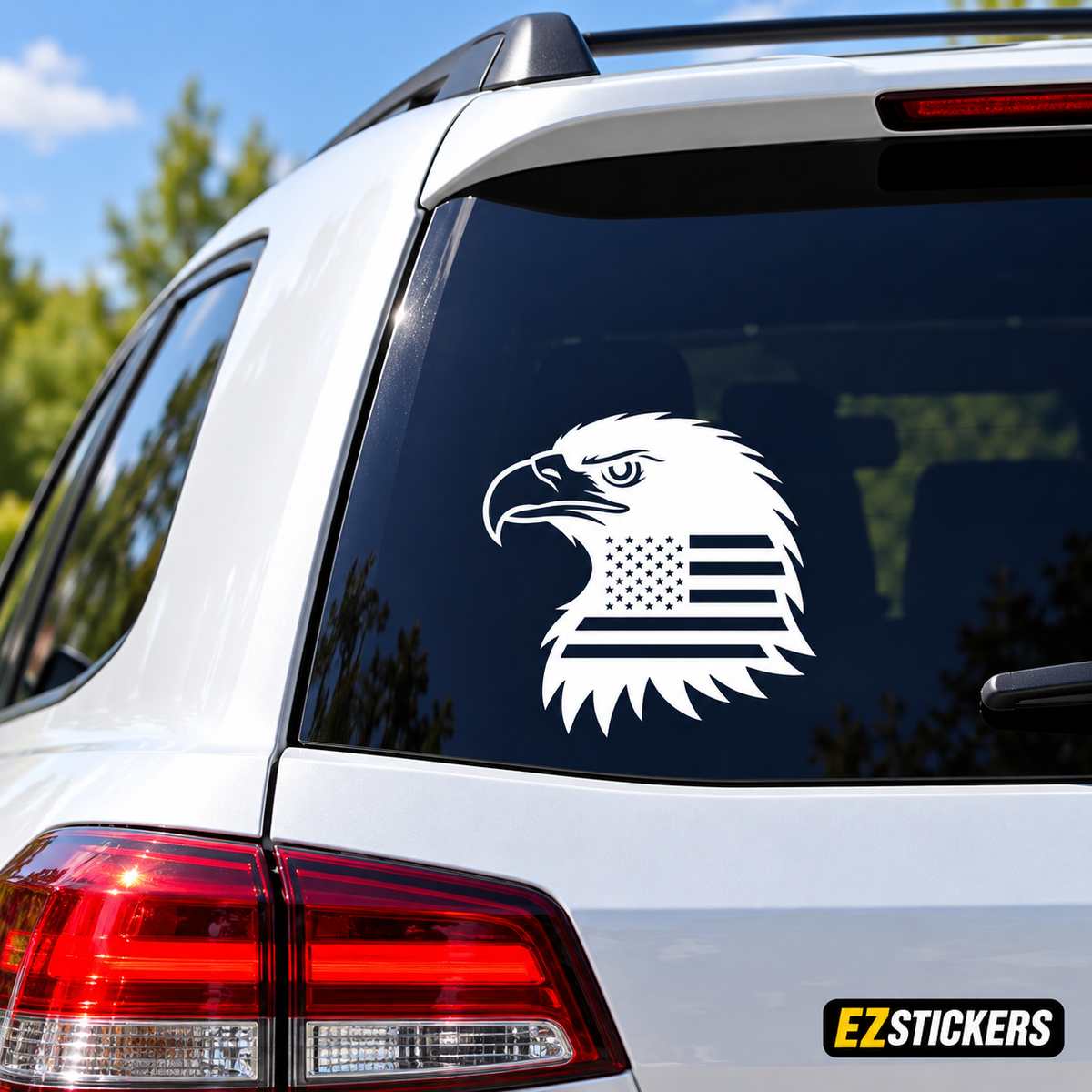 Bald Eagle Head with American Flag Decal – Patriotic Vinyl Car Sticker — EZSTICKERS reference-accurate product image
