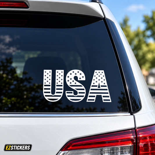 USA letters filled with stars & stripes car decal — EZSTICKERS reference-accurate product image